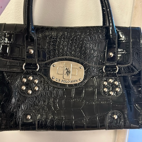 - US Polo Assn black patent vinyl bag - Picture 1 of 11